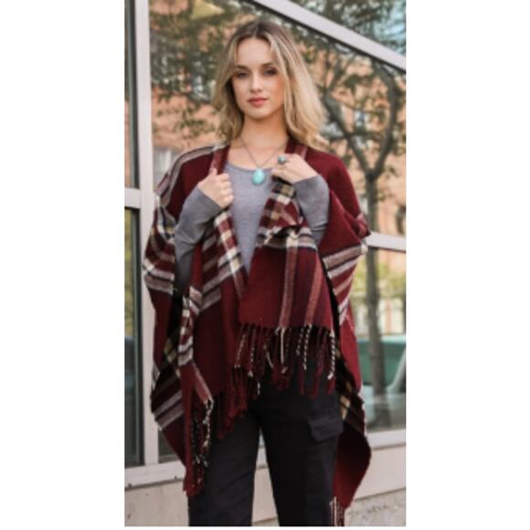 Accessory Street Accessories - Cozy Red Plaid Poncho – One Size Fits All